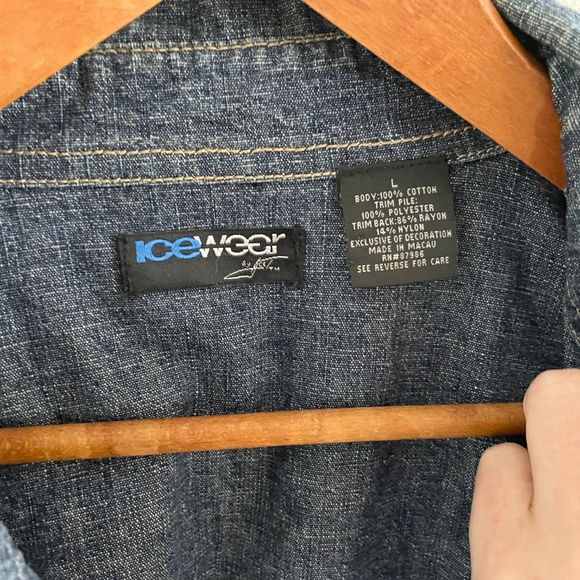 Vintage Y2K Icewear Ice T Denim Jacket Faux Suede Patchwork Dark wash Spellout L - Picture 11 of 16